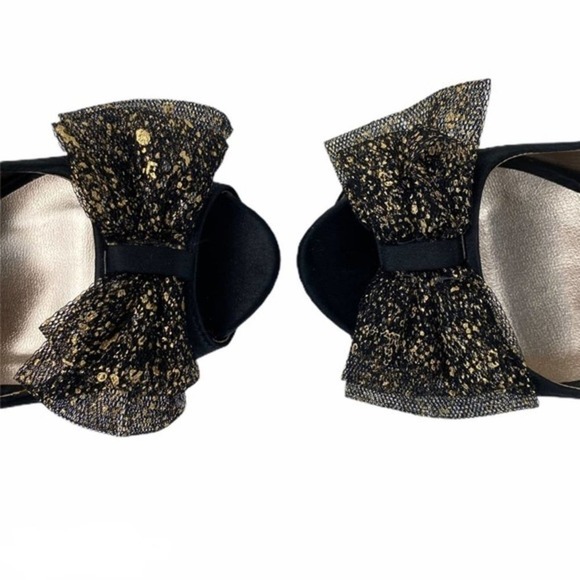 QUPID Black & Gold Bow Stiletto Peep Toe Heels - Picture 6 of 12